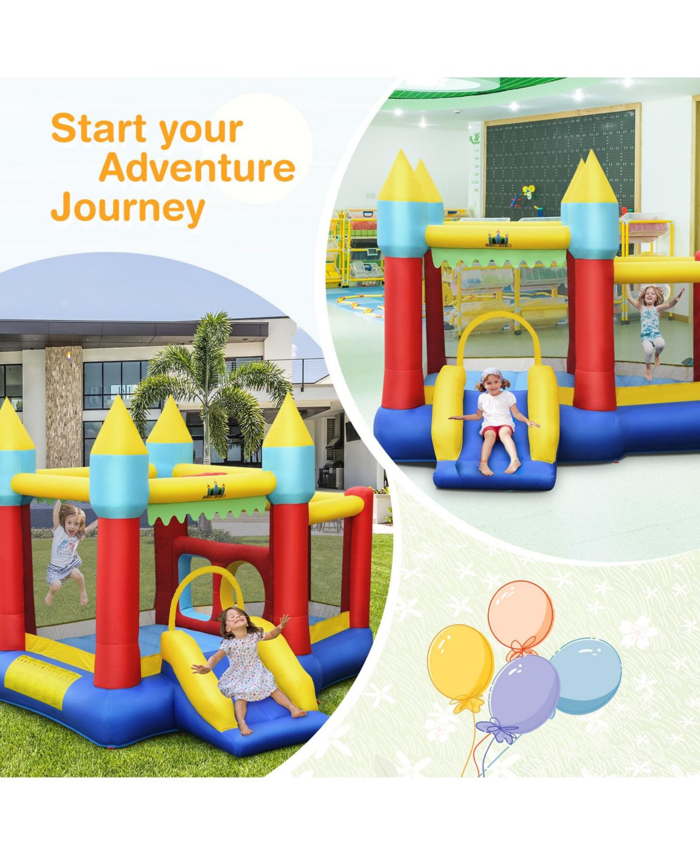 Детская игрушка Mecale Inflatable Bouncer with Slide and Basketball Hoop, 118.5"L x 112"W x 100"H, Oxford Fabric, Accommodates up to 3 Kids, Ages 3+, цвет: Красный — фото 3