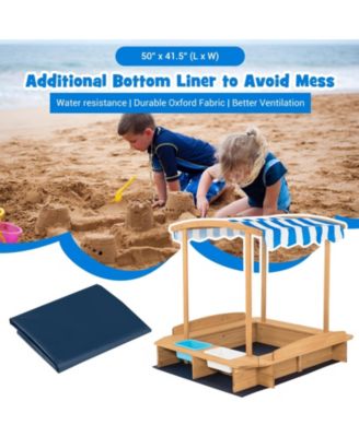 Kids Wooden Sandbox with Striped Canopy