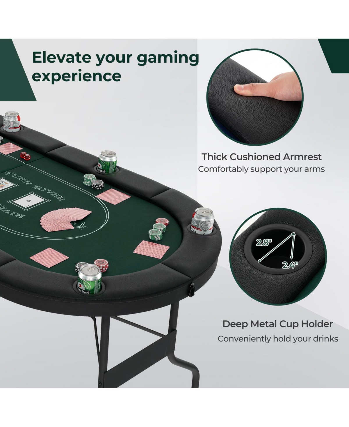 72 Inch Foldable Poker Table for 8 Players Portable Oval Card Board Game Table