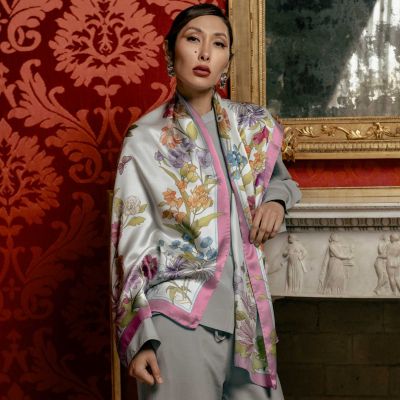 Bouquet - Long Satin Silk Scarf for Women