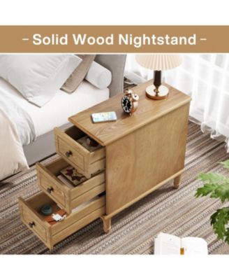 Fully Assembled Slim Side Table with Drawers for Small Spaces Nightstand