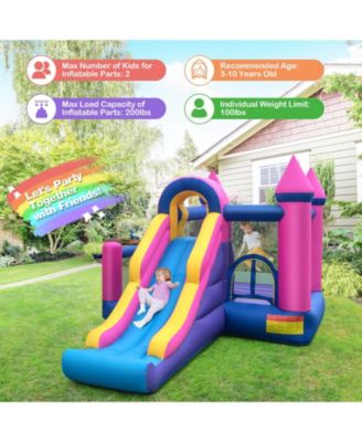 7-in-1 Kids Inflatable Bounce House with Long Slide and 735W Blower