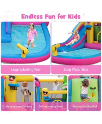 Inflatable Bounce Castle with Long Water Slide and 735W Blower