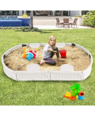 6 Feet Kids Oval Sandbox with Built-in Corner Seat and Bottom Liner