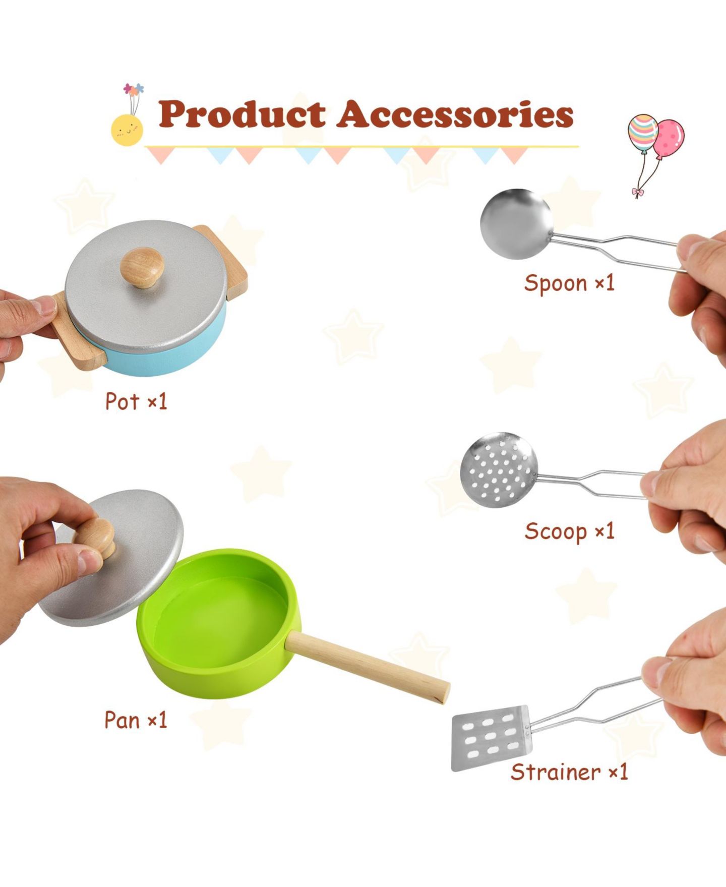 Детские игрушки Mecale Wooden Sound and Light Effects 6-Piece Kitchen Set, Ages 3+, цвет: Белый — фото 4