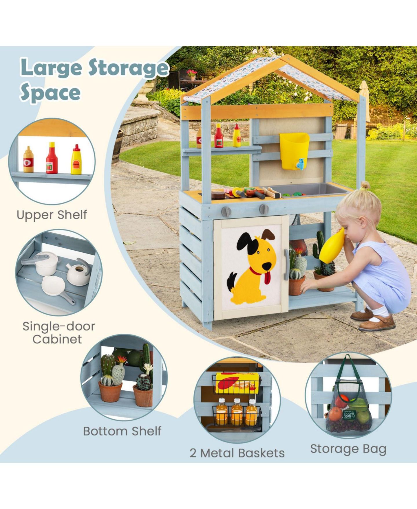 Детский игровой набор Mecale Double-Sided Mud Kitchen 2-in-1 Playset, Ages 3+, цвет: Серый — фото 8