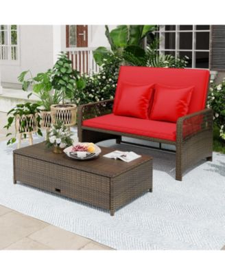 Patio Adjustable Wicker Daybed with 4-Level Backrest and Soft Cushions