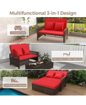 Patio Adjustable Wicker Daybed with 4-Level Backrest and Soft Cushions