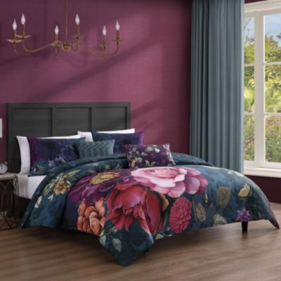 Vibrant Flora Bedding 100% Cotton Sateen 5 Piece King Size Reversible Comforter Set