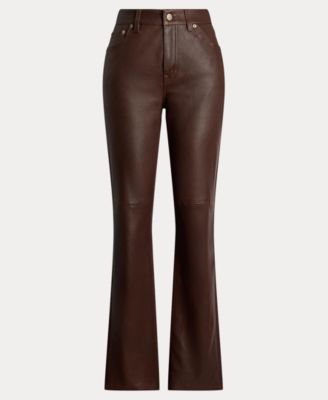 Women's High-Rise Lambskin Straight Ankle Pants