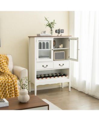 2-Door Liquor Coffee Bar Cabinet Freestanding Buffet Sideboard Wine Rack Drawers