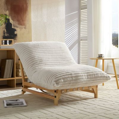 Accent Armless Lazy Sofa Single Seat Corduroy Fabric Off White 36.2inch x 43.3inch x 27.6inch