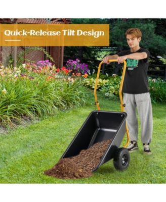 Dual-Wheel Wheelbarrow Garden Utility Cart with Pneumatic Tires-Black