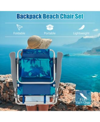 2 Pieces Folding Backpack Beach Chair with Pillow-Peacock Blue