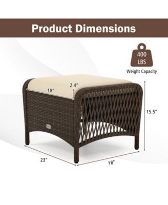 Set of 2 Outdoor Patio PE Wicker Ottomans with Removable Cushions