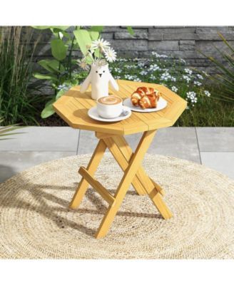 Teak Wood Octagon Coffee Table with X-shaped Legs and Slatted Tabletop