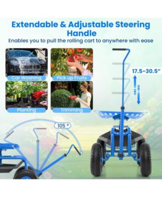 Extendable Handle Garden Cart Rolling Wagon Scooter-Blue