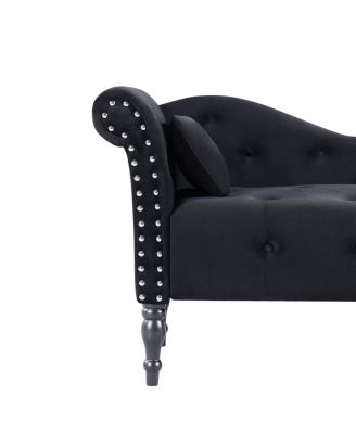 60 Inch Velvet Tufted Chaise Lounge with Nailhead Trim Solid Wood Legs and Pillow for Living Room Bedroom Reading or Relaxing