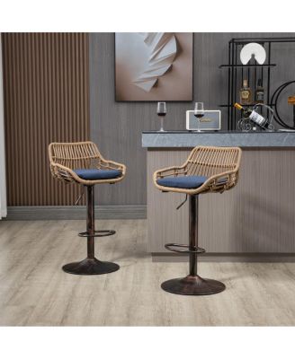 3-Piece Bar Stool Set, Metal Frame with Woven Back and Cushioned Seat, 28-Inch Adjustable Swivel Design, Counter Height Stools