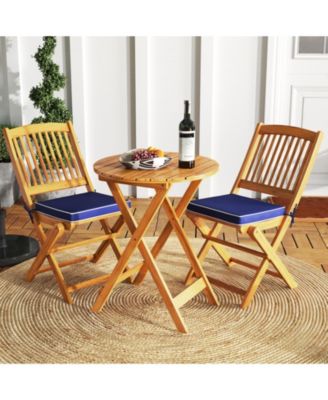 3 Pieces Acacia Wood Patio Folding Bistro Set with Soft Cushions