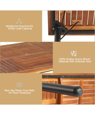 7PCS Patio Dining Furniture Set w/ Wooden Tabletop Cushion Umbrella Hole