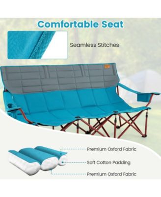 3 Person Folding Camping Chair with 2 Cup Holders Cotton Padding & Storage Bag