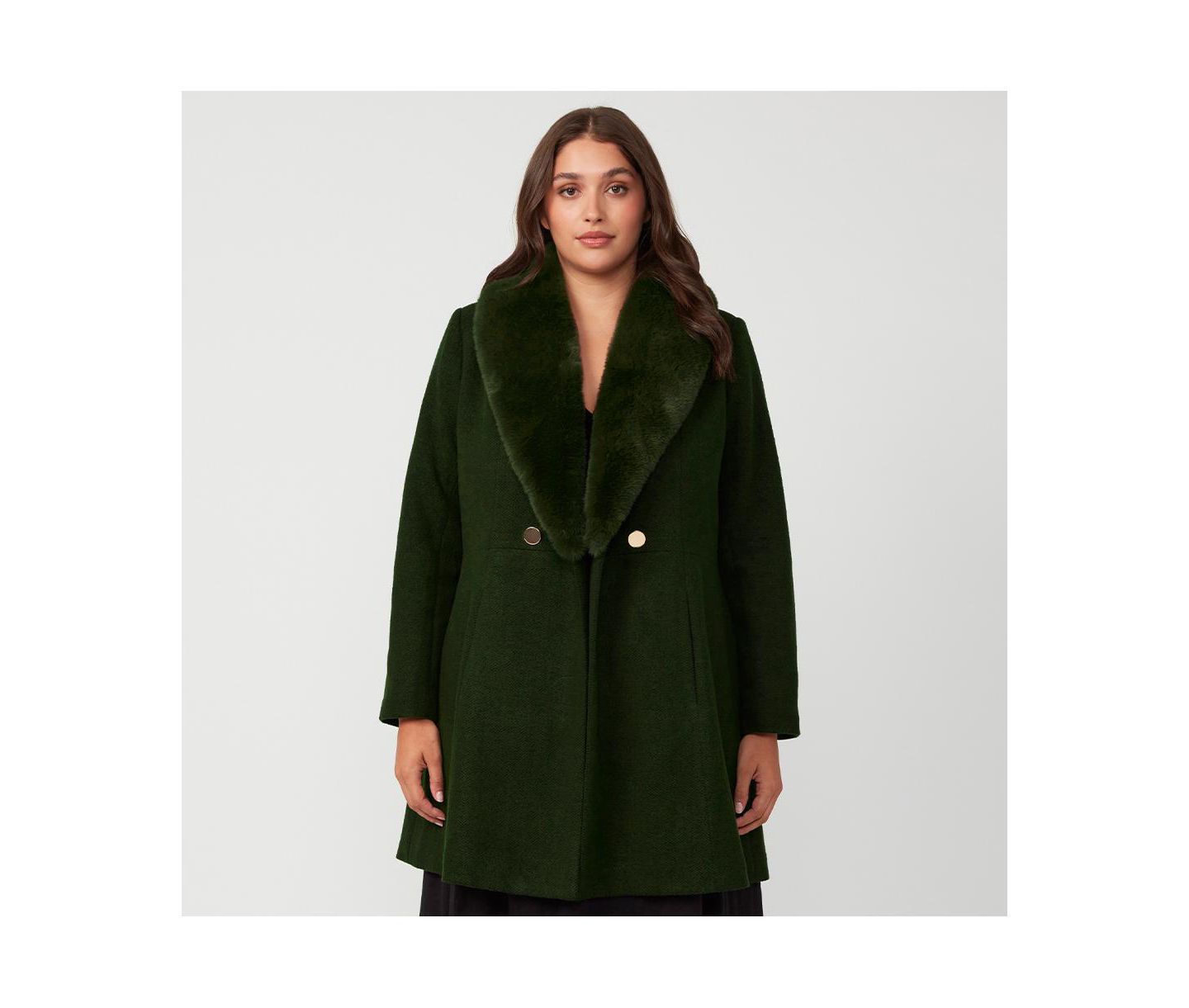Женское пальто ESTELLE Grammys Green Olive Fur Collar, цвет: Оливковый — фото 1