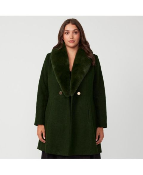 Женские куртки ESTELLE Women's Grammys Green Olive Fur Collar Coat