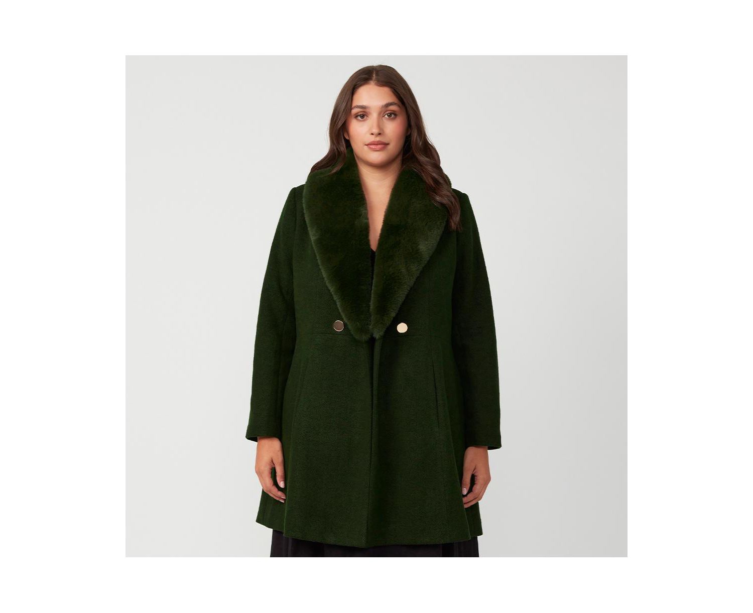 Women's Grammys Green Olive Fur Collar Coat