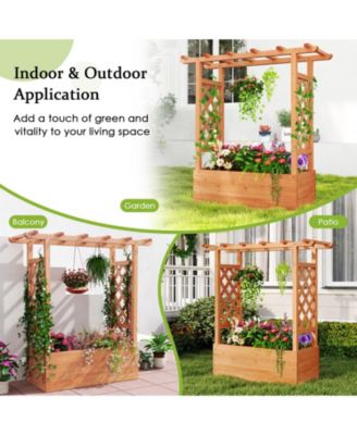 Wooden Raised Garden Bed with 2 Planter Boxes and Dividers-Natural