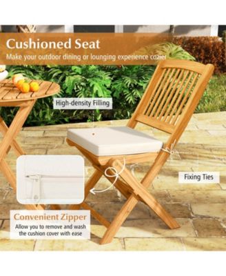 3 Pieces Acacia Wood Patio Folding Bistro Set with Soft Cushions-Beige