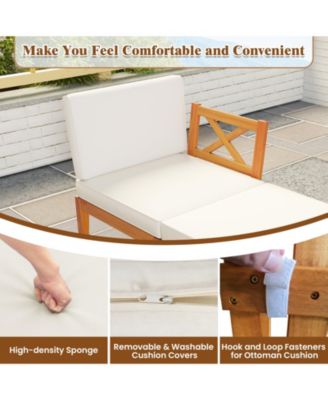 5 Pieces Acacia Wood Patio Chaise Lounge Chair Set with Ottoman and Cushions