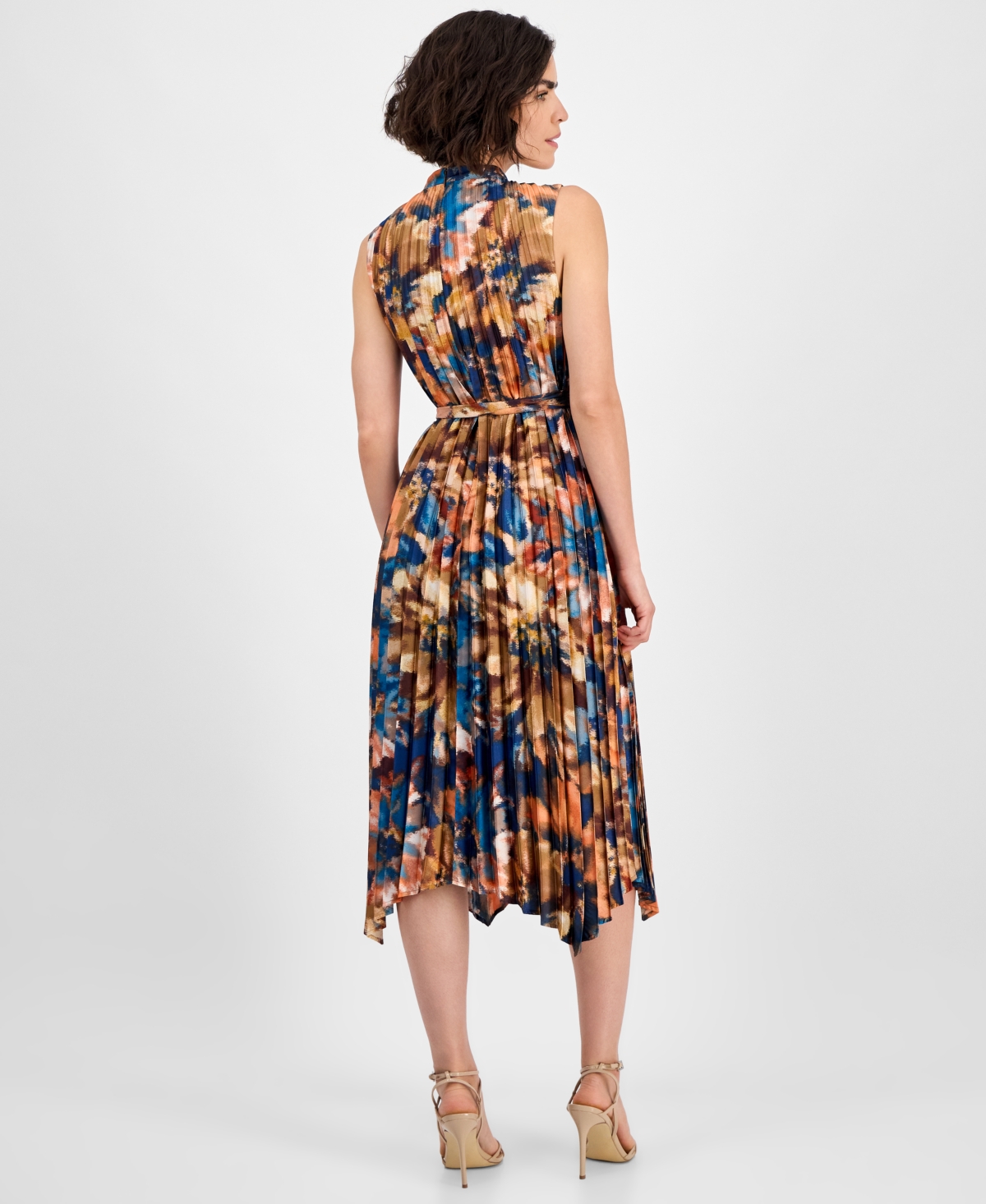 Tahari Asl Women's Printed Pleated Sleeveless Midi Dress In Multi