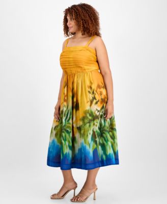 Plus Size Printed Cotton Sleeveless Midi Dress
