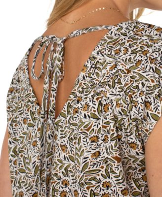 Petite Printed Tie-Back Dolman-Sleeve Top