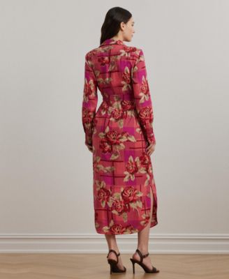 Women's Floral Checked Linen Shirtdress