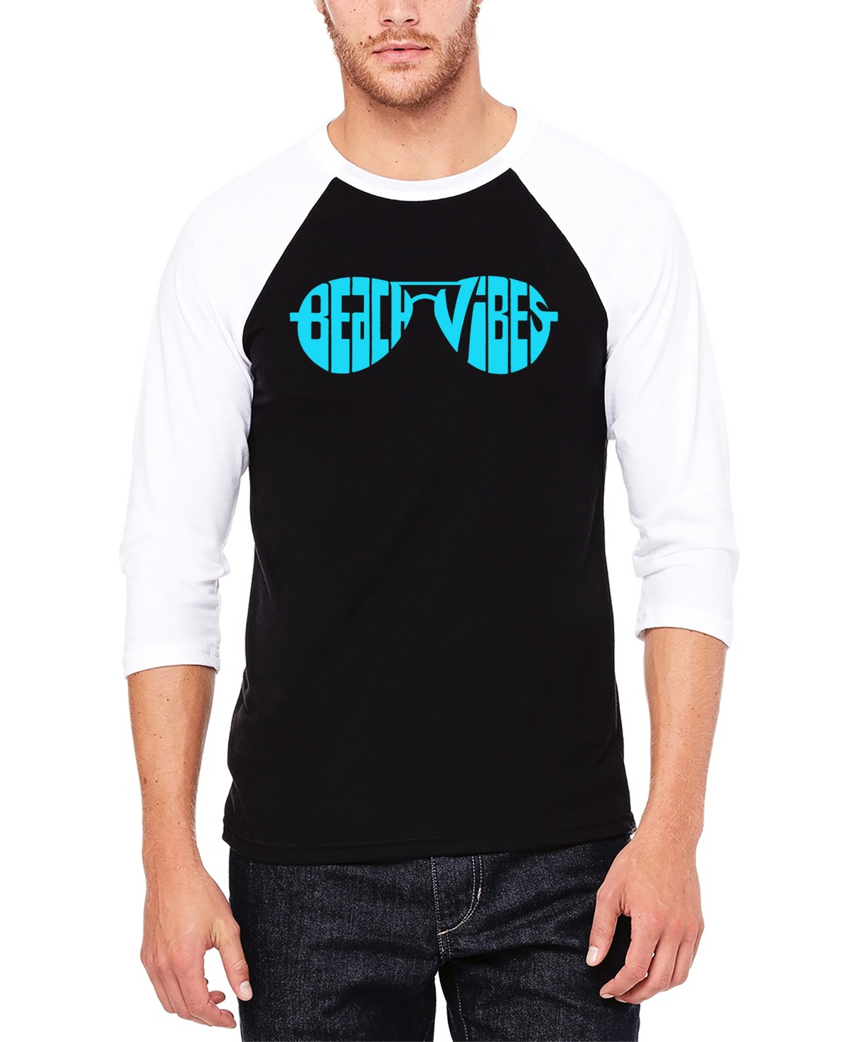 La Pop Art Men's Beach Vibes Raglan Baseball Word Art T-shirt
