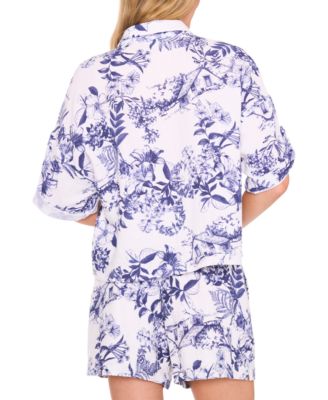 Women's Printed Cotton Collared Button-Front Shirt