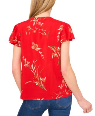 (取寄) シーシー レディース フラッター スリーブ フロント キーホール ブラウザ CeCe women Flutter Sleeve Front Keyhole Blouse Peach Coral CeCe Women's Flutter Sleeve Front Keyhole Blouse, Peach