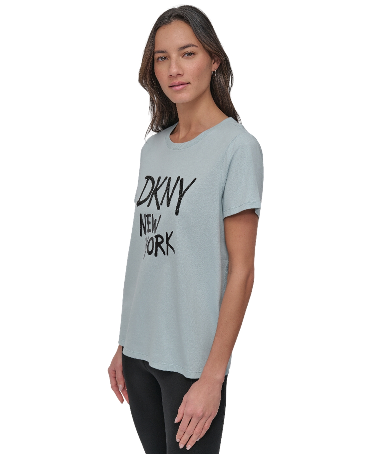Dkny Women's Rhinestone Graffiti Relaxed Fit Round Neck T-shirt