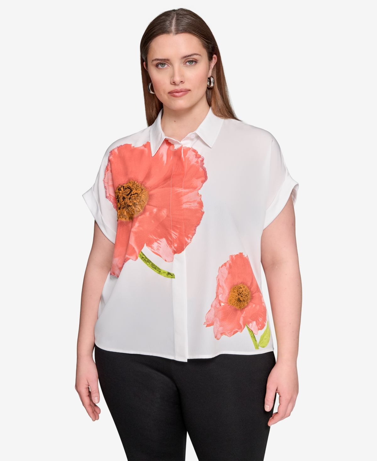 Karl Lagerfeld Plus Size Placed Floral Blouse