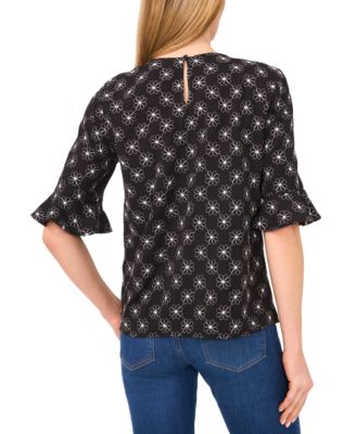 Women's Short Sleeve Ruffle Cuff Crew Neck Top