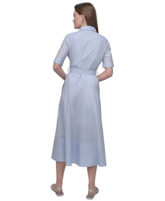 Women's Dropped Waist Button-Front Collared Dress
