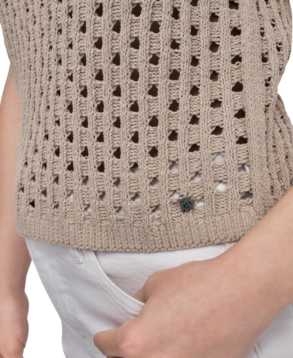 Dkny Jeans Women's Baby Chenille Pointelle Rib Flutter-sleeve Sweater In Neutral