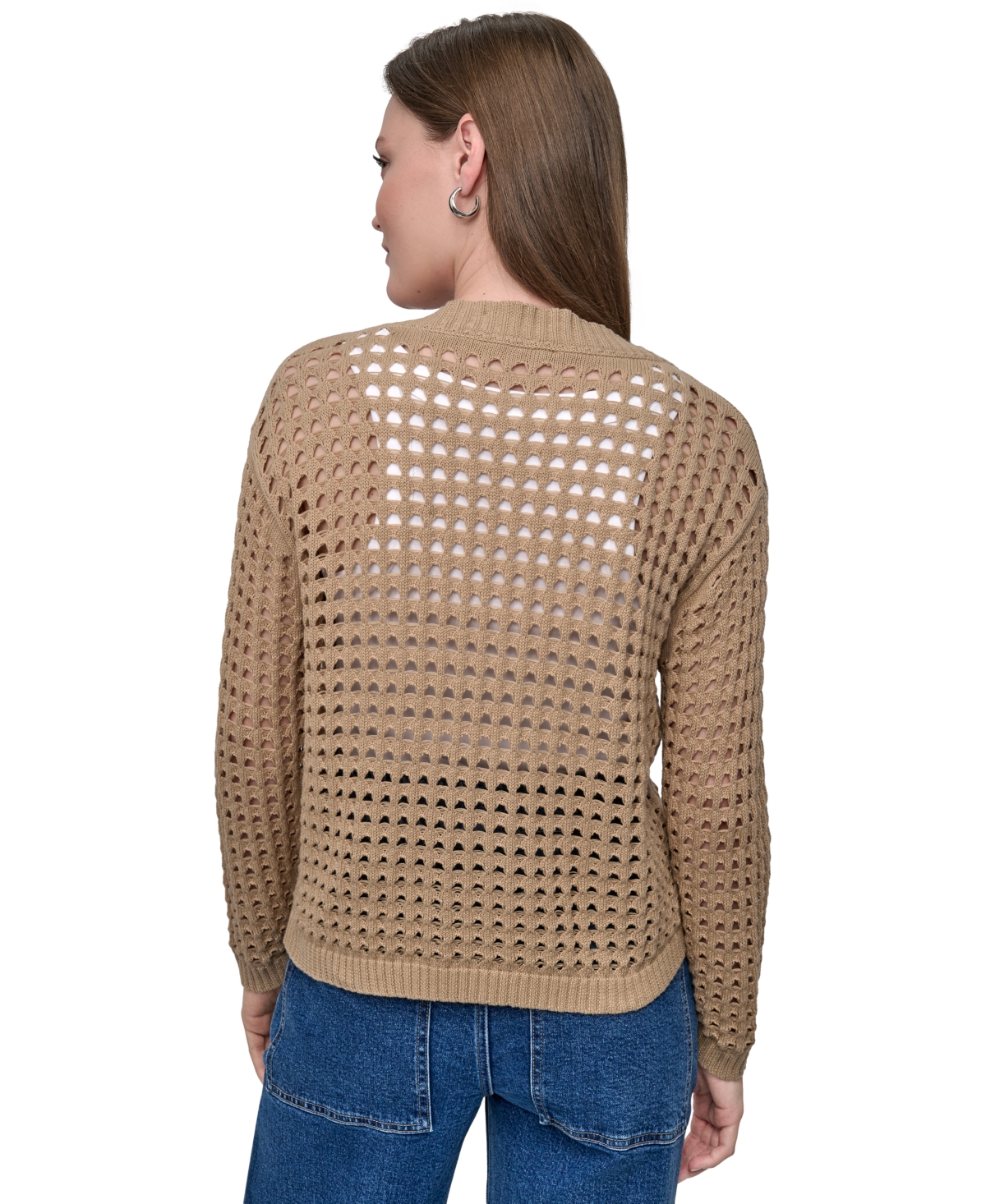 Dkny Jeans Women's Open-stitch Drop-shoulder Cardigan Sweater In Brown