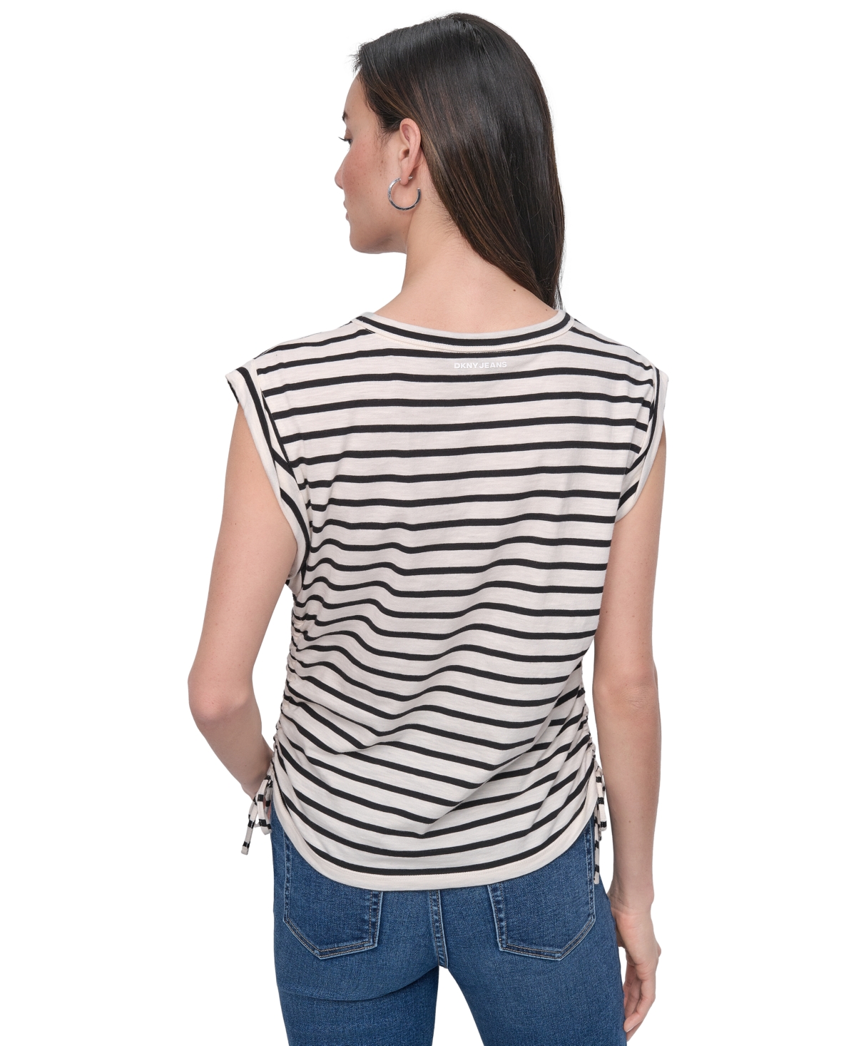 Dkny Jeans Petite Cotton Ruched Side-tie Sleeveless Tee In White