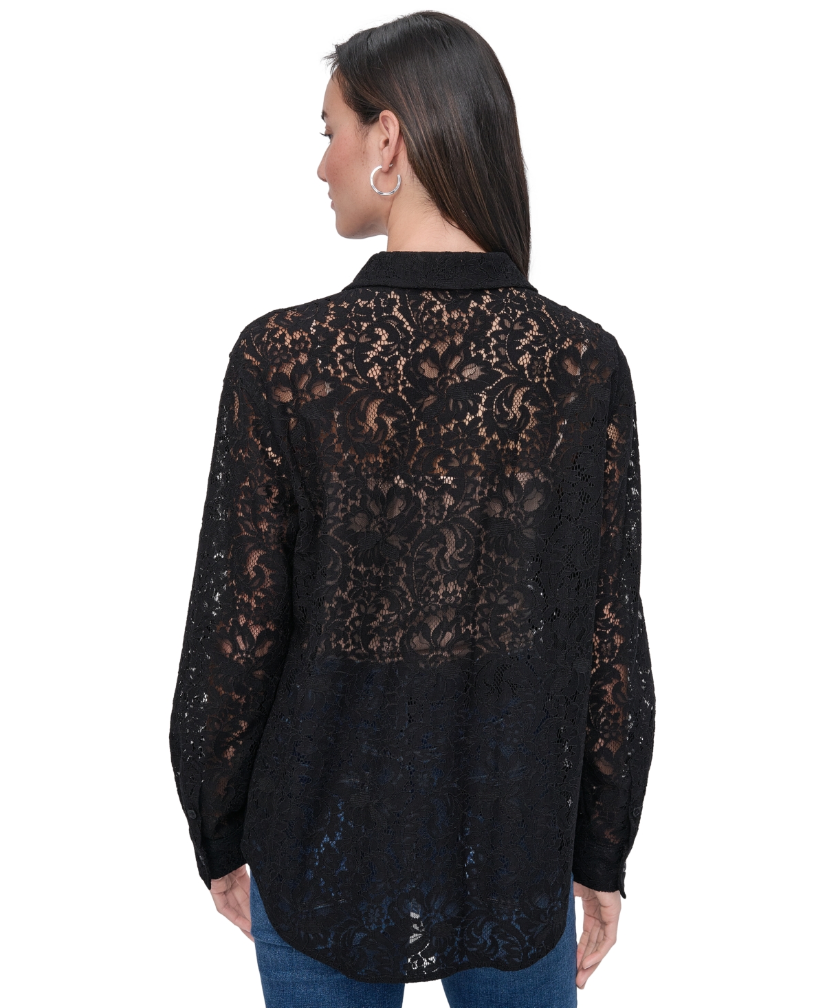 DKNY JEANS WOMEN'S LONG SLEEVE BUTTON FRONT LACE SHIRT 