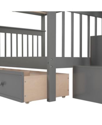  Stairway Full-Over-Full Bunk Bed w/ Drawer & Storage