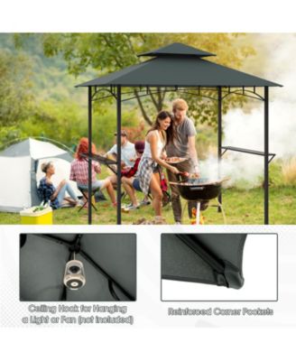 Outdoor Double-Tiered Grill Gazebo Canopy with 2 Shelves and 7 Hooks