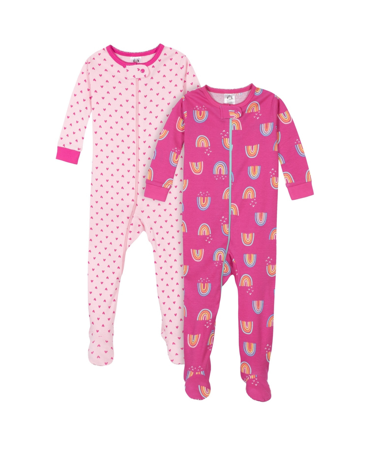 Gerber Toddler Girls 2-Pack Snug Fit Footed Cotton - Hot pink rainbows